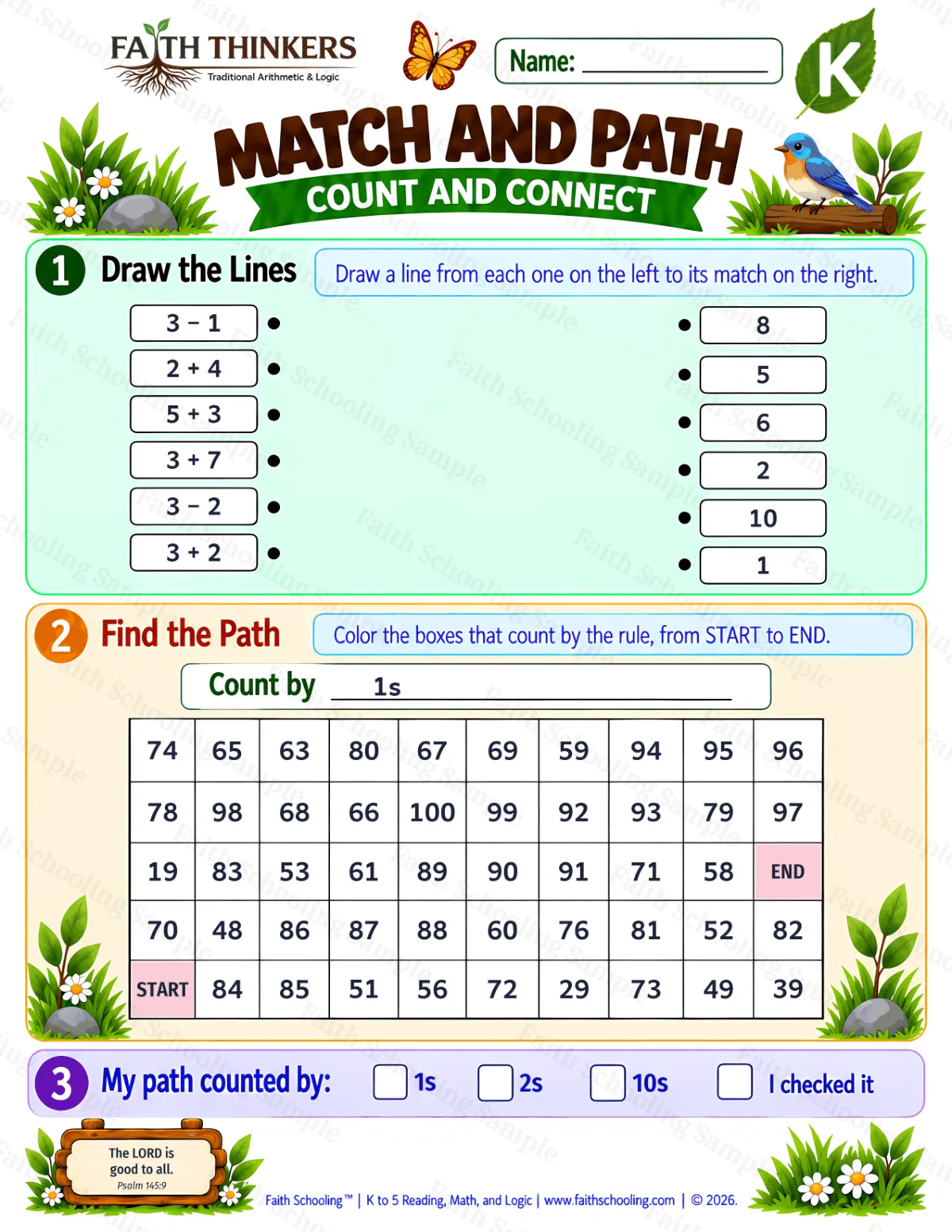 Kindergarten math worksheet — Interactive & Puzzles Practice 1 (free printable)