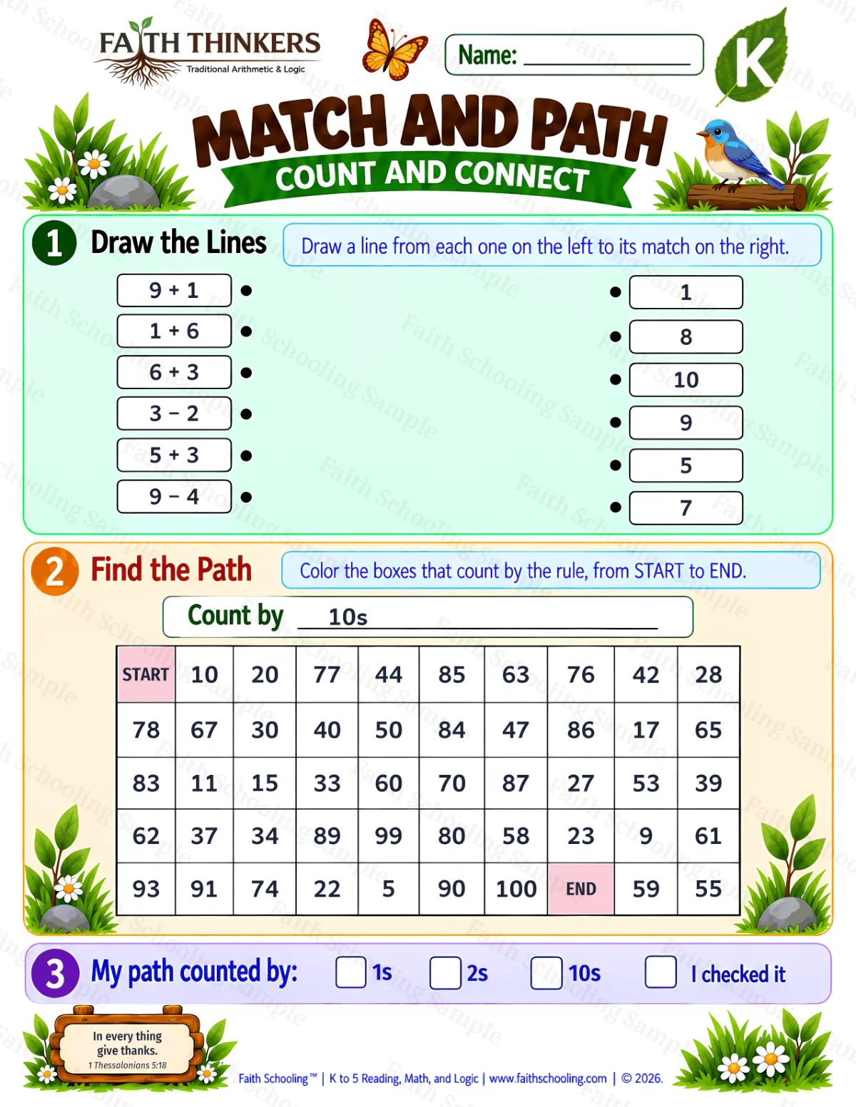 Kindergarten math worksheet — Interactive & Puzzles Practice 3 (free printable)