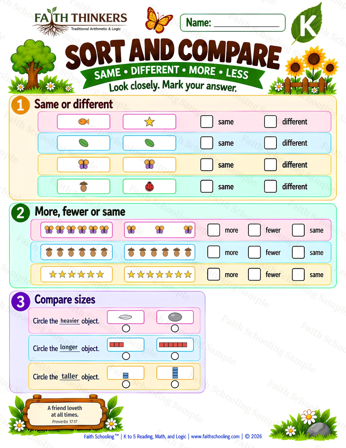 Kindergarten math worksheet — Matching and Classifying Practice 2 (free printable)