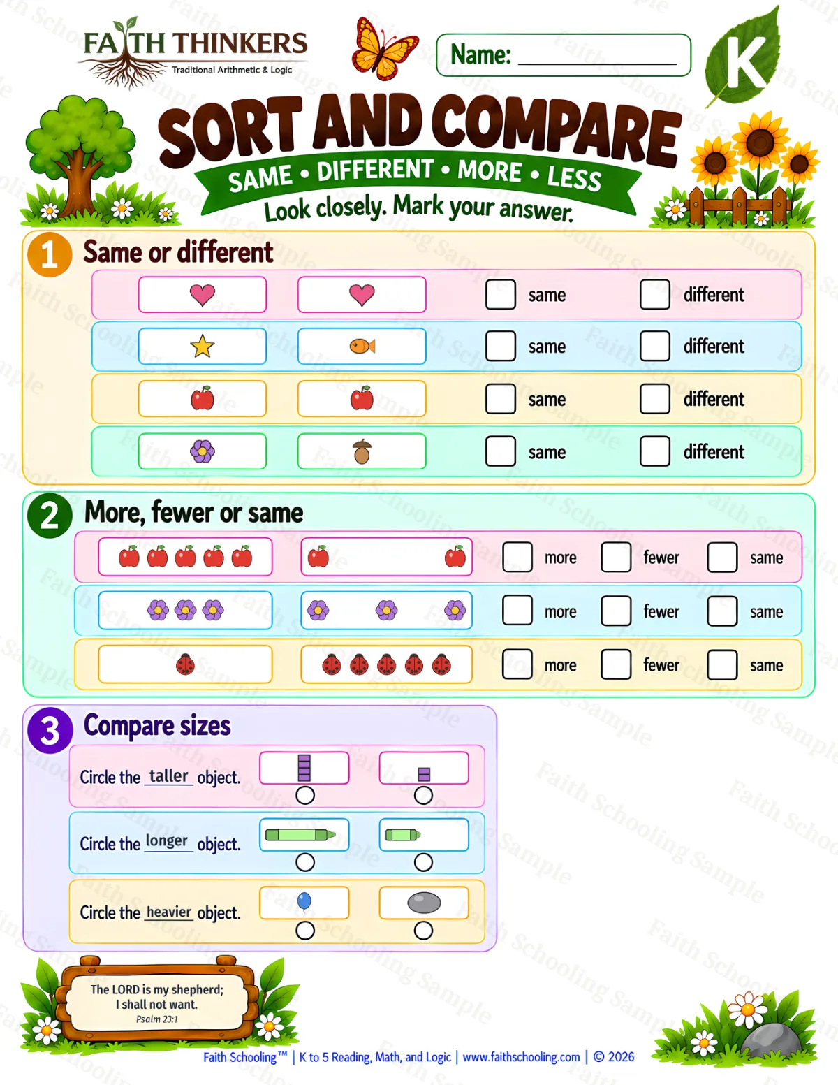 Kindergarten math worksheet — Matching and Classifying Practice 3 (free printable)