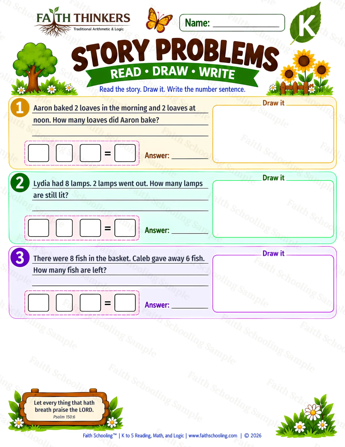 Kindergarten math worksheet — Mixed Operation Word Problems Practice 2 (free printable)