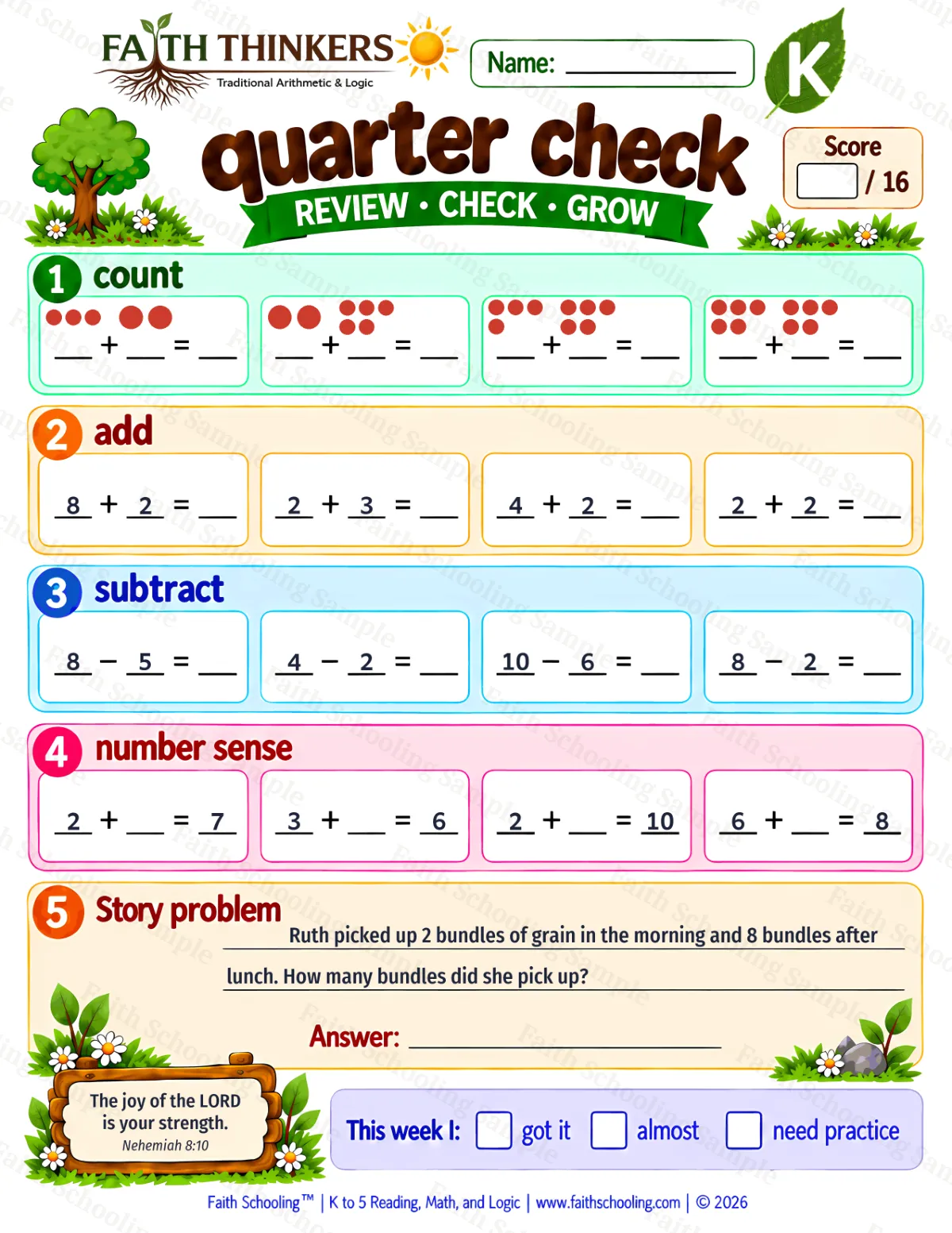 Kindergarten math worksheet — Mixed Review and Mastery Practice 2 (free printable)