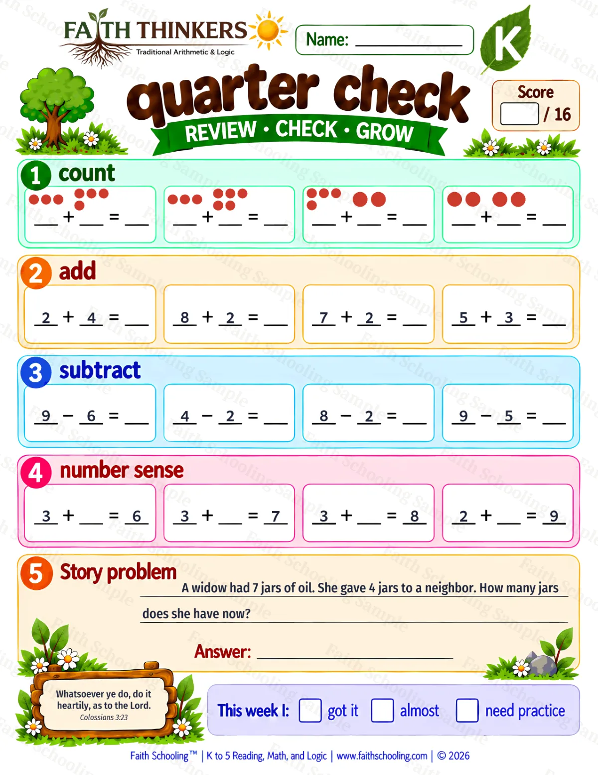 Kindergarten math worksheet — Mixed Review and Mastery Practice 3 (free printable)