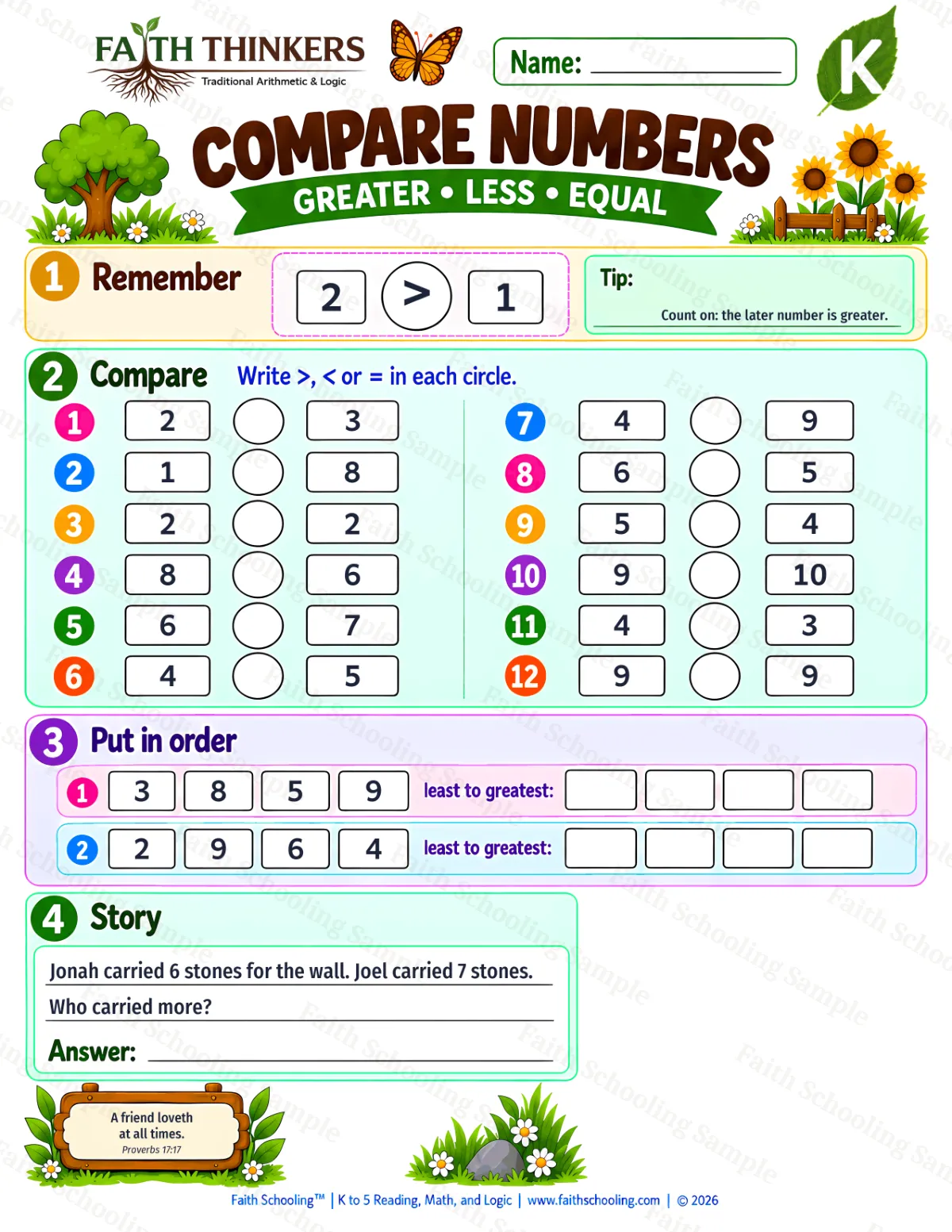 Kindergarten math worksheet — More, Fewer, and the Same Practice 2 (free printable)