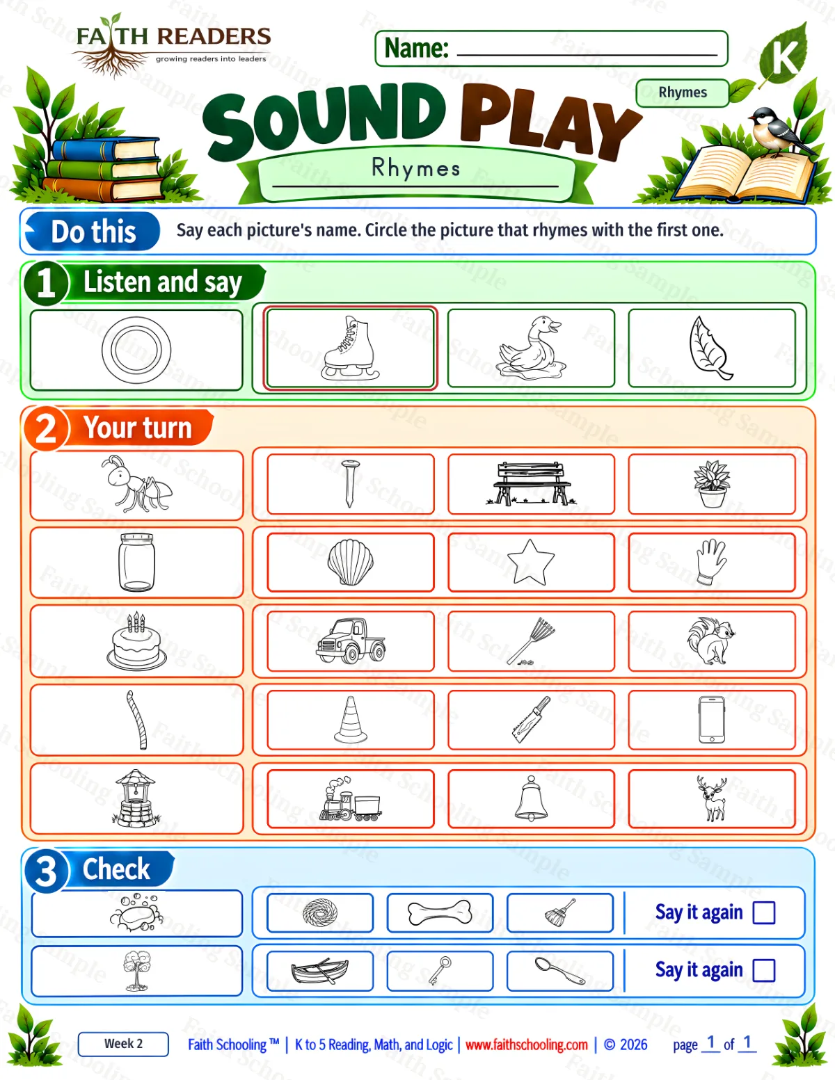 Kindergarten phonics worksheet — Phonemic Awareness. Sound Play 2: ant, bell, bench and boat (free printable)