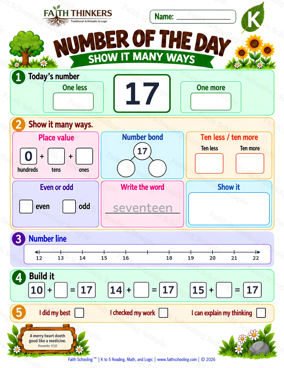 Kindergarten math worksheet — Place Value Practice 1 (free printable)