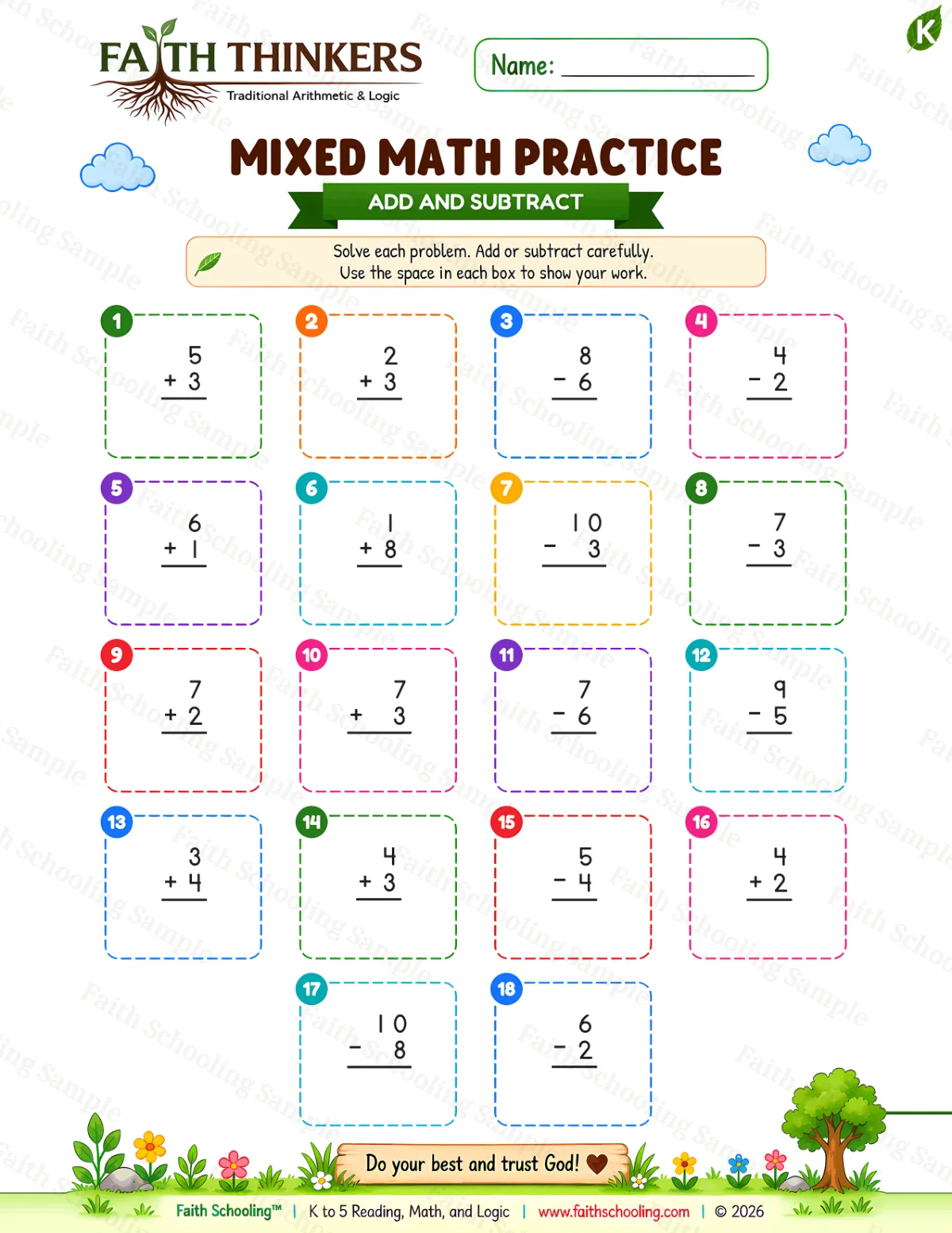 Kindergarten math worksheet — Summer Mixed Practice 1 (free printable)