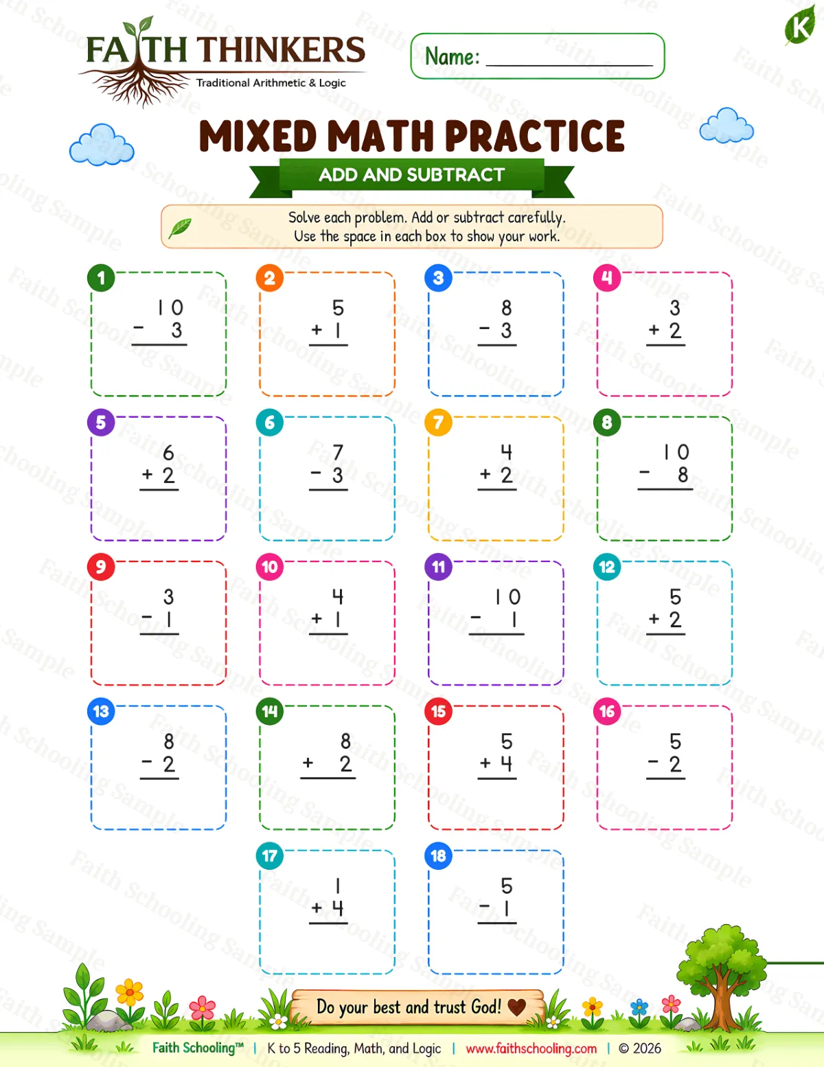Kindergarten math worksheet — Summer Mixed Practice 3 (free printable)