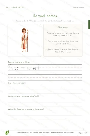 Grade 2 reading textbook page, the controlled story Samuel Comes