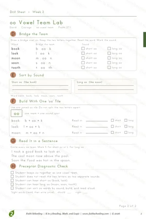 Grade 2 reading textbook page, the vowel-team laboratory