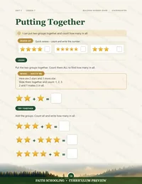 Kindergarten math lesson page, Putting Together