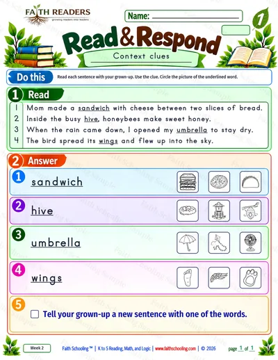 Grade 1 Vocabulary worksheet: Context Clues