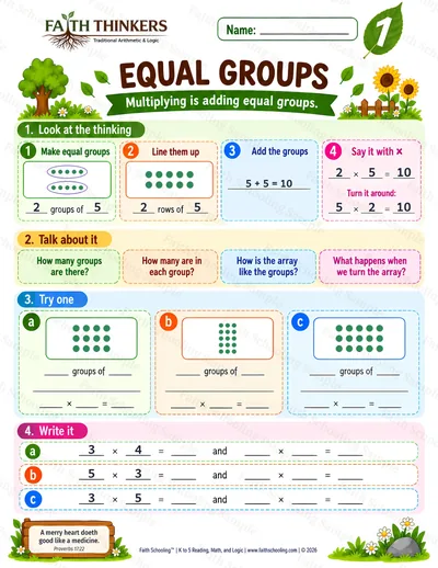Grade 1 Math worksheet: Equal Groups