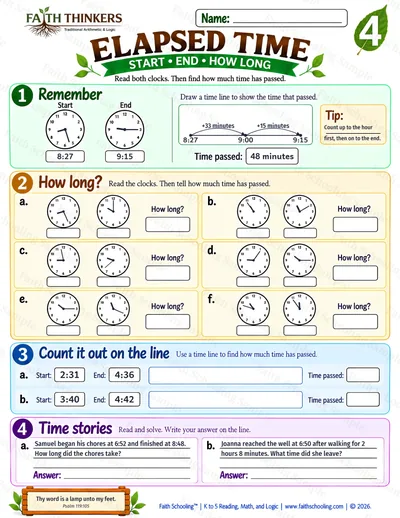 Grade 4 Math worksheet: Elapsed Time