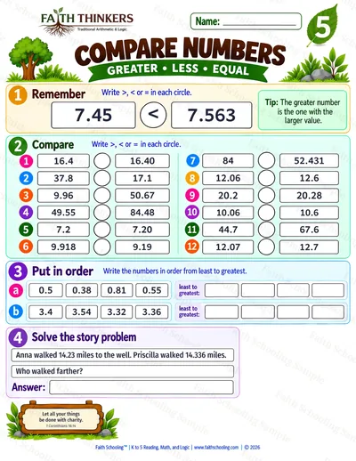 Grade 5 Math worksheet: Compare Numbers