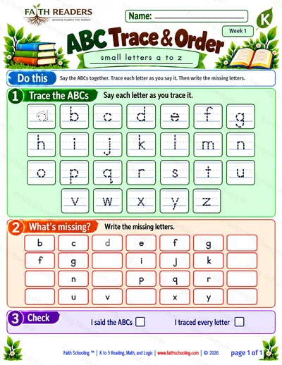 Kindergarten Phonics worksheet: Alphabetical Order